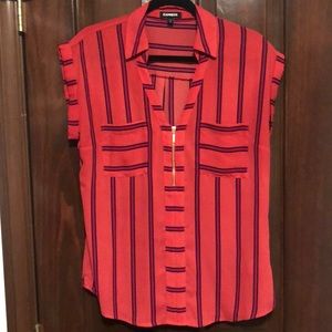 Striped Zipper Short Sleeve Top